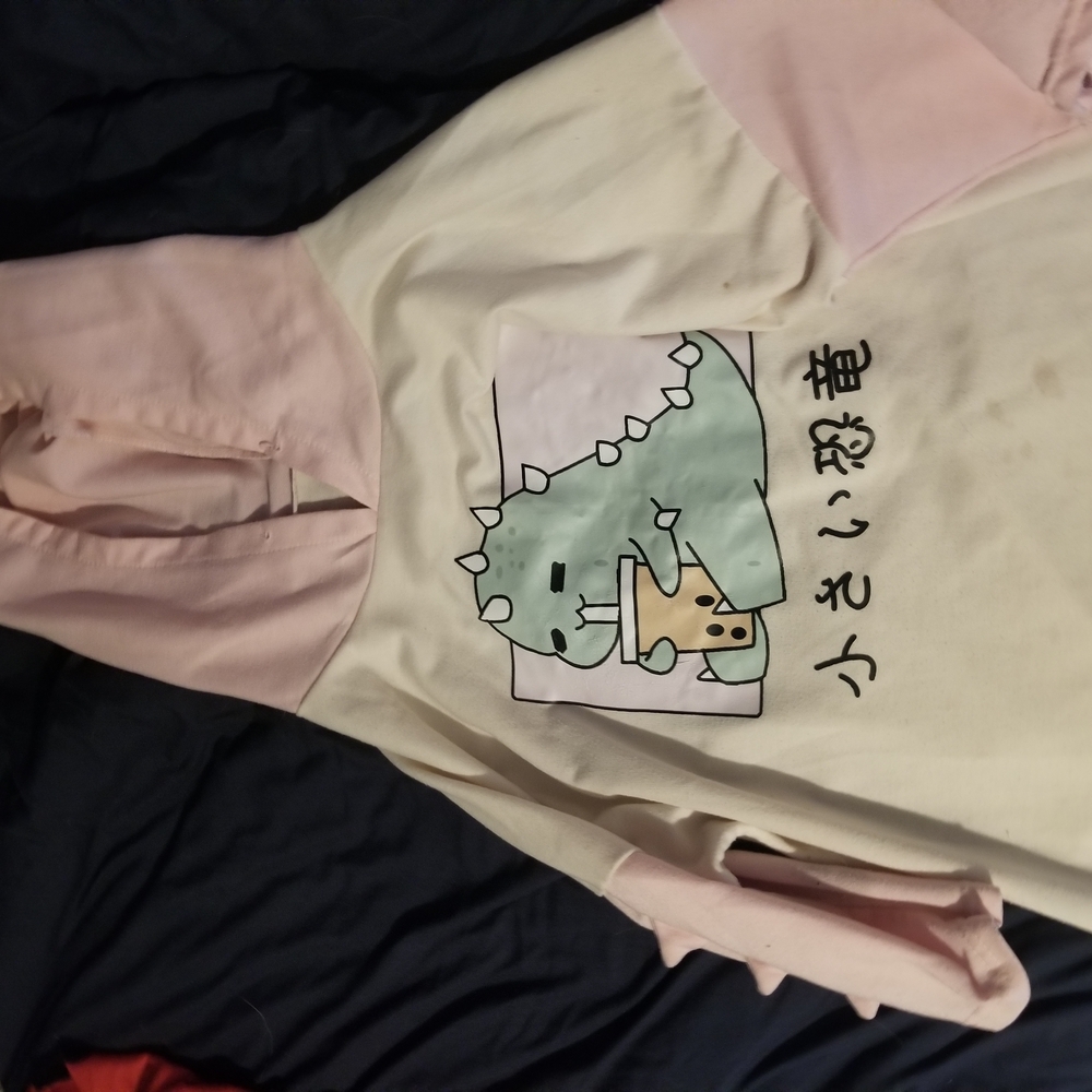 Amazon Pink and White Sweatshirt with Whimsical Graphic